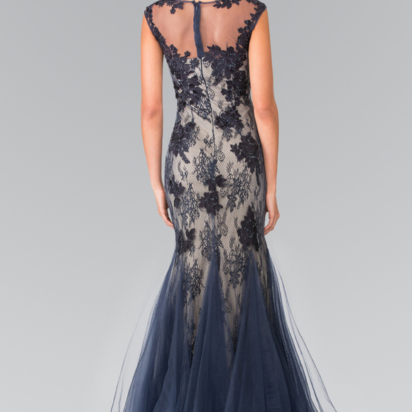 NEW NAVY Sleeveless Lace Mermaid Long Prom Dress GL2276 - Picture 2 of 3